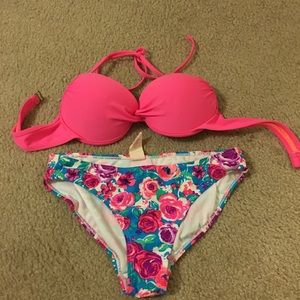 Pink floral swimsuit set
